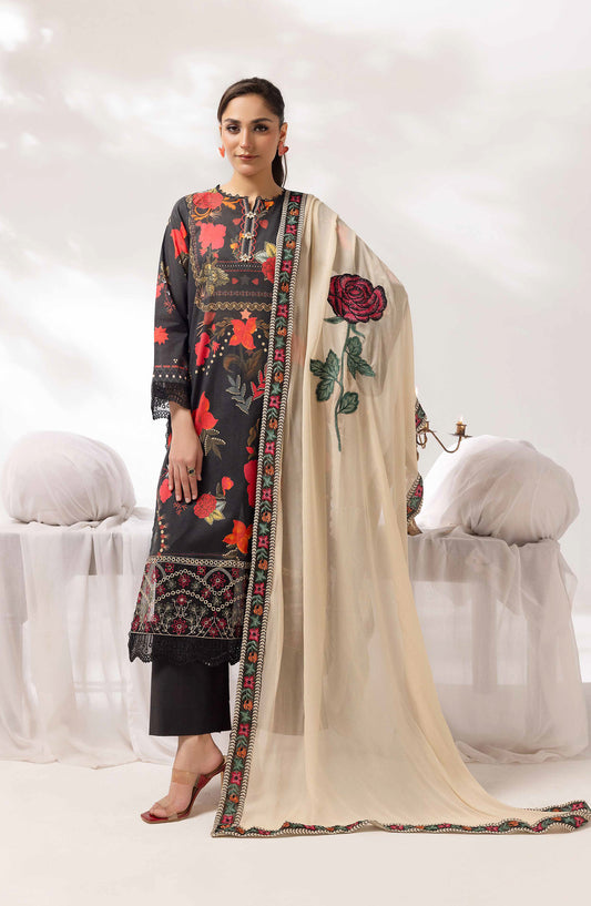 Mayanaz by Al Karim Printed & Embroidered Lawn Unstitched 3 Piece Suit - MN-02 - AK26MYN - Black - Summer Collection