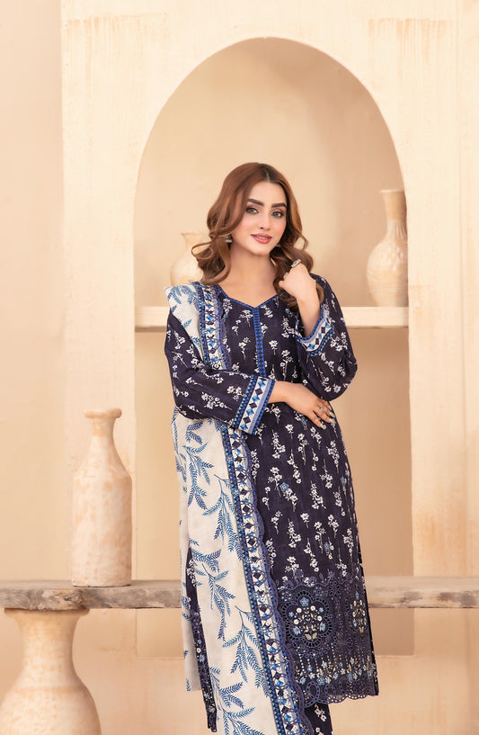 Mayesha by Tawakkal Fabrics Embroidered Khaddar Unstitched 3 Piece Suit - D-5101 - TF25MESH - Blue - Winter Collection