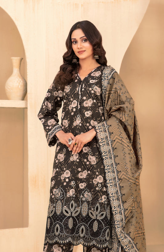 Mayesha by Tawakkal Fabrics Embroidered Khaddar Unstitched 3 Piece Suit - D-5100 - TF25MESH - Black - Winter Collection