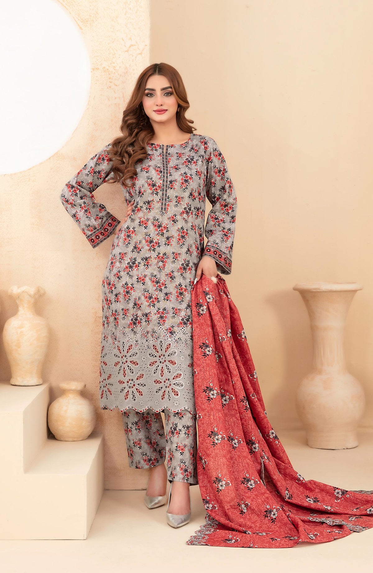 Mayesha by Tawakkal Fabrics Embroidered Khaddar Unstitched 3 Piece Suit - D-5099 - TF25MESH - Grey - Winter Collection