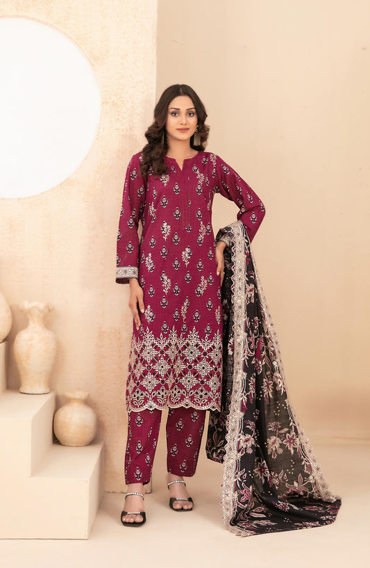 Mayesha by Tawakkal Fabrics Embroidered Khaddar Unstitched 3 Piece Suit - D-5098 - TF25MESH - Pink - Winter Collection