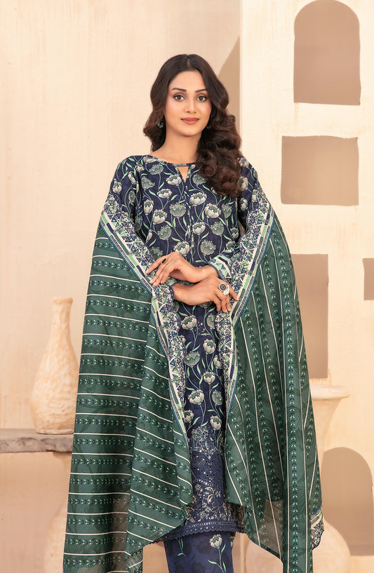 Mayesha by Tawakkal Fabrics Embroidered Khaddar Unstitched 3 Piece Suit - D-5097 - TF25MESH - Blue - Winter Collection