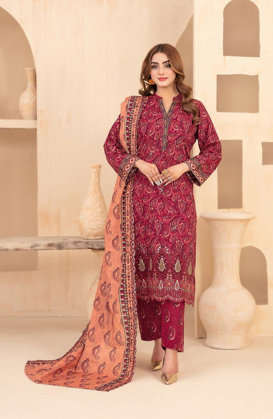 Mayesha by Tawakkal Fabrics Embroidered Khaddar Unstitched 3 Piece Suit - D-5096 - TF25MESH - Pink - Winter Collection