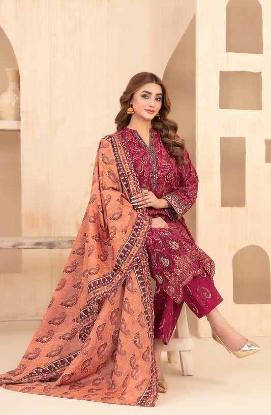 Mayesha by Tawakkal Fabrics Embroidered Khaddar Unstitched 3 Piece Suit - D-5096 - TF25MESH - Pink - Winter Collection