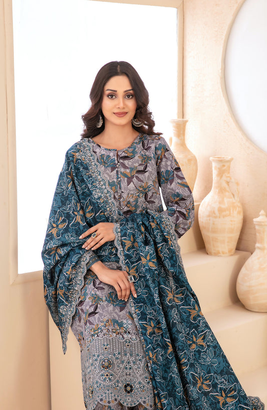 Mayesha by Tawakkal Fabrics Embroidered Khaddar Unstitched 3 Piece Suit - D-5095 - TF25MESH - Purple - Winter Collection