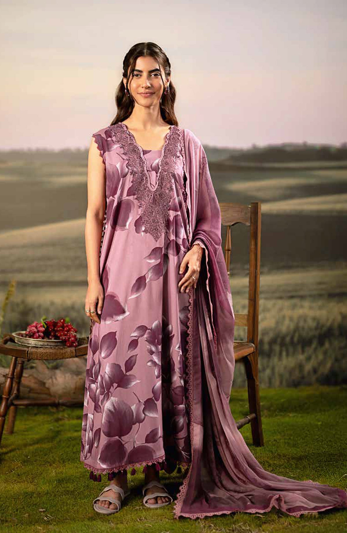 Mbasic Fall Comes Home Embroidered Arabic Lawn Unstitched 3 Piece Suit - 01-A - MB25FALL - Purple - Pre-Fall Collection