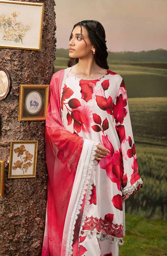 Mbasic Fall Comes Home Embroidered Arabic Lawn Unstitched 3 Piece Suit - 01-B - MB25FALL - Red - Pre-Fall Collection