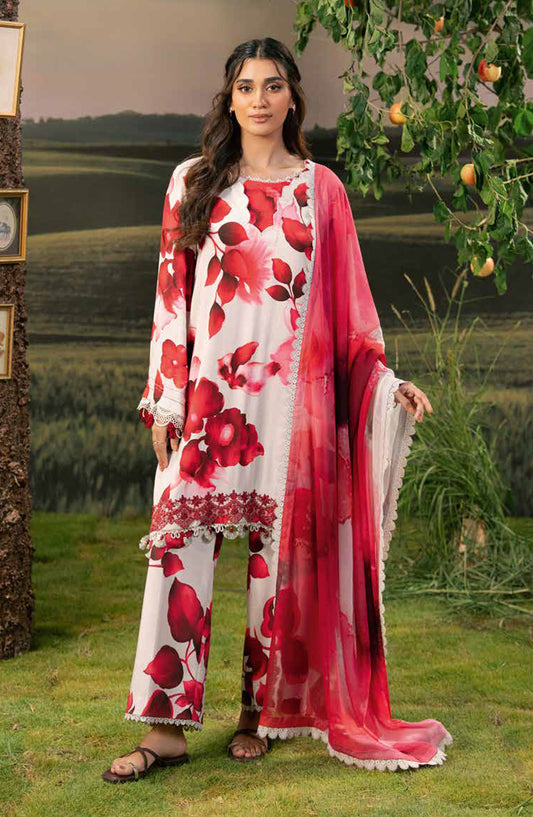 Mbasic Fall Comes Home Embroidered Arabic Lawn Unstitched 3 Piece Suit - 01-B - MB25FALL - Red - Pre-Fall Collection