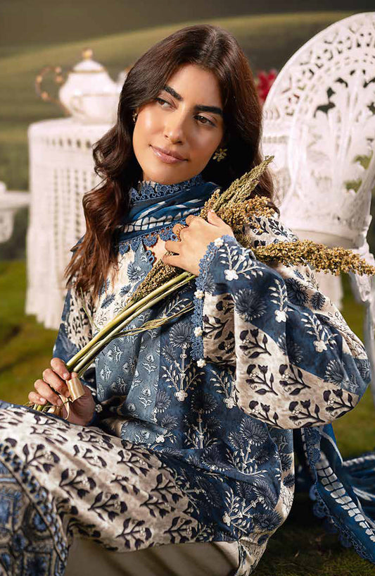 Mbasic Fall Comes Home Embroidered Arabic Lawn Unstitched 3 Piece Suit - 02-A - MB25FALL - Blue - Pre-Fall Collection