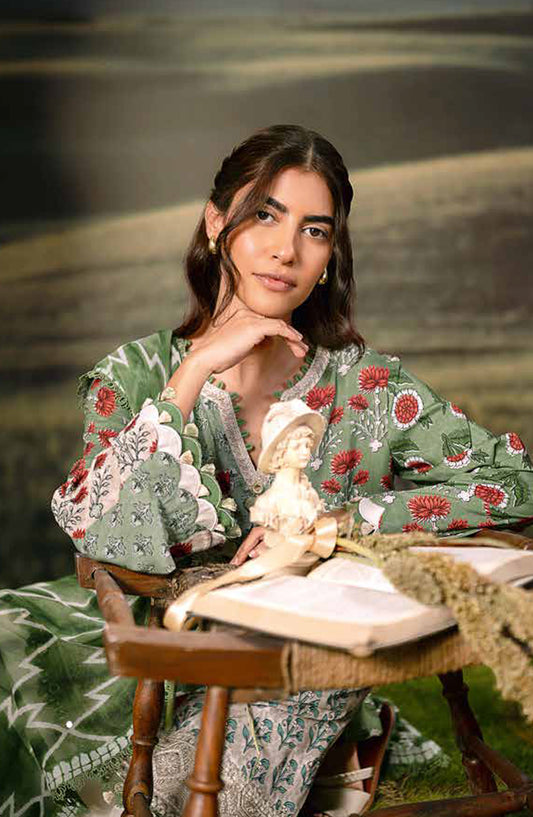 Mbasic Fall Comes Home Embroidered Arabic Lawn Unstitched 3 Piece Suit - 02-B - MB25FALL - Green - Pre-Fall Collection