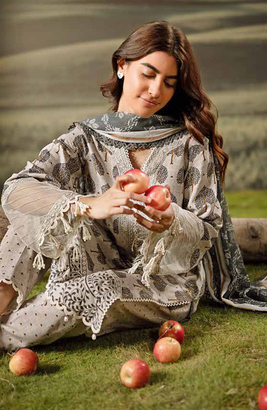 Mbasic Fall Comes Home Embroidered Arabic Lawn Unstitched 3 Piece Suit - 03-A - MB25FALL - Grey - Pre-Fall Collection