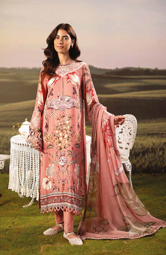 Mbasic Fall Comes Home Embroidered Arabic Lawn Unstitched 3 Piece Suit - 04-B - MB25FALL - Pink - Pre-Fall Collection