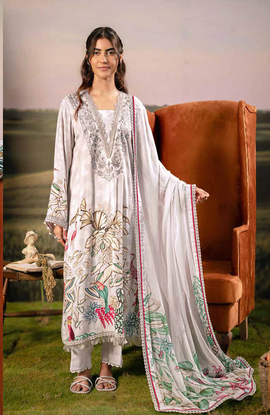 Mbasic Fall Comes Home Embroidered Arabic Lawn Unstitched 3 Piece Suit - 05-A - MB25FALL - Grey - Pre-Fall Collection