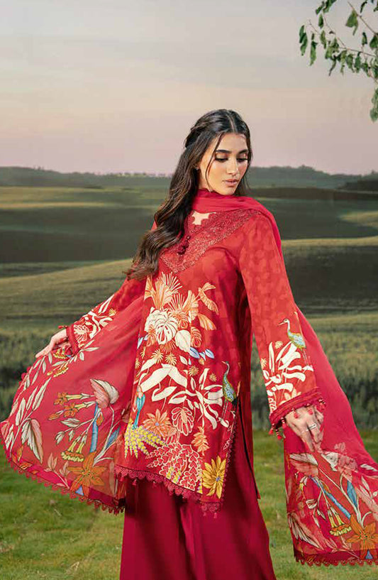 Mbasic Fall Comes Home Embroidered Arabic Lawn Unstitched 3 Piece Suit - 05-B - MB25FALL - Red - Pre-Fall Collection