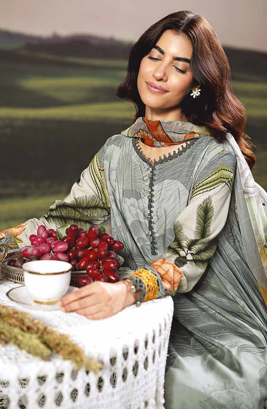 Mbasic Fall Comes Home Embroidered Arabic Lawn Unstitched 3 Piece Suit - 06-A - MB25FALL - Green - Pre-Fall Collection