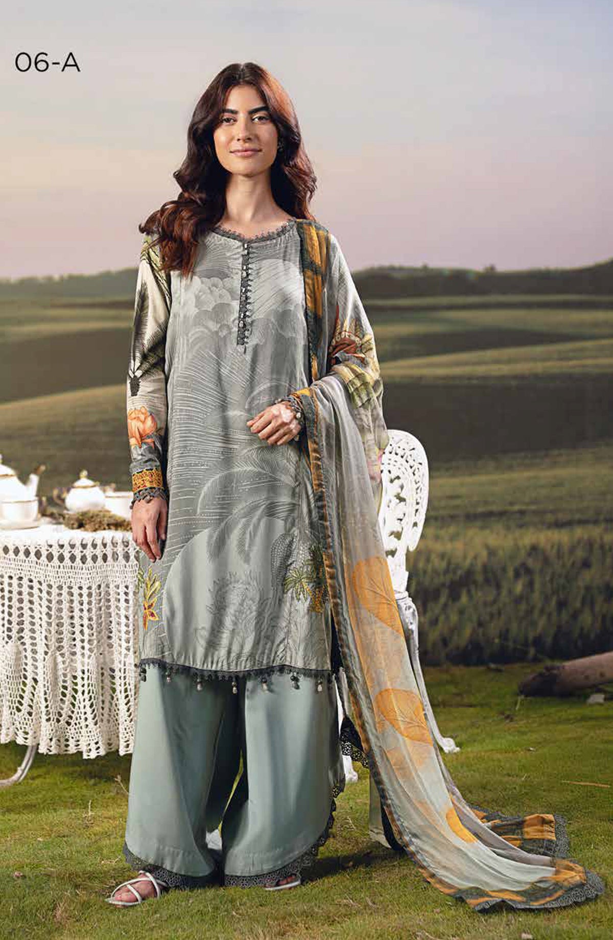 Mbasic Fall Comes Home Embroidered Arabic Lawn Unstitched 3 Piece Suit - 06-A - MB25FALL - Green - Pre-Fall Collection