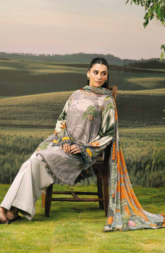 Mbasic Fall Comes Home Embroidered Arabic Lawn Unstitched 3 Piece Suit - 06-B - MB25FALL - Grey - Pre-Fall Collection
