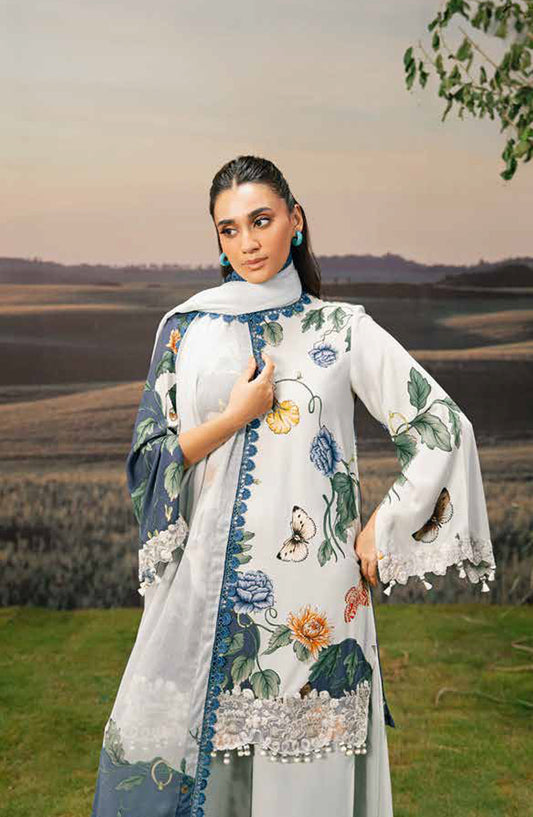 Mbasic Fall Comes Home Embroidered Arabic Lawn Unstitched 3 Piece Suit - 07-B - MB25FALL - Light Blue - Pre-Fall Collection