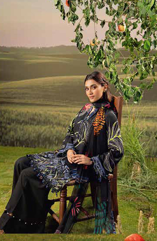 Mbasic Fall Comes Home Embroidered Arabic Lawn Unstitched 3 Piece Suit - 08-B - MB25FALL - Black - Pre-Fall Collection