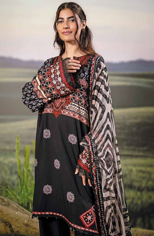Mbasic Fall Comes Home Embroidered Arabic Lawn Unstitched 3 Piece Suit - 09-A - MB25FALL - Black - Pre-Fall Collection