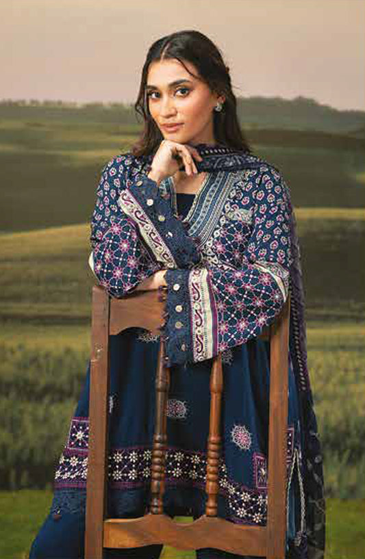 Mbasic Fall Comes Home Embroidered Arabic Lawn Unstitched 3 Piece Suit - 09-B - MB25FALL - Blue - Pre-Fall Collection