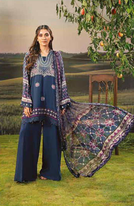 Mbasic Fall Comes Home Embroidered Arabic Lawn Unstitched 3 Piece Suit - 09-B - MB25FALL - Blue - Pre-Fall Collection