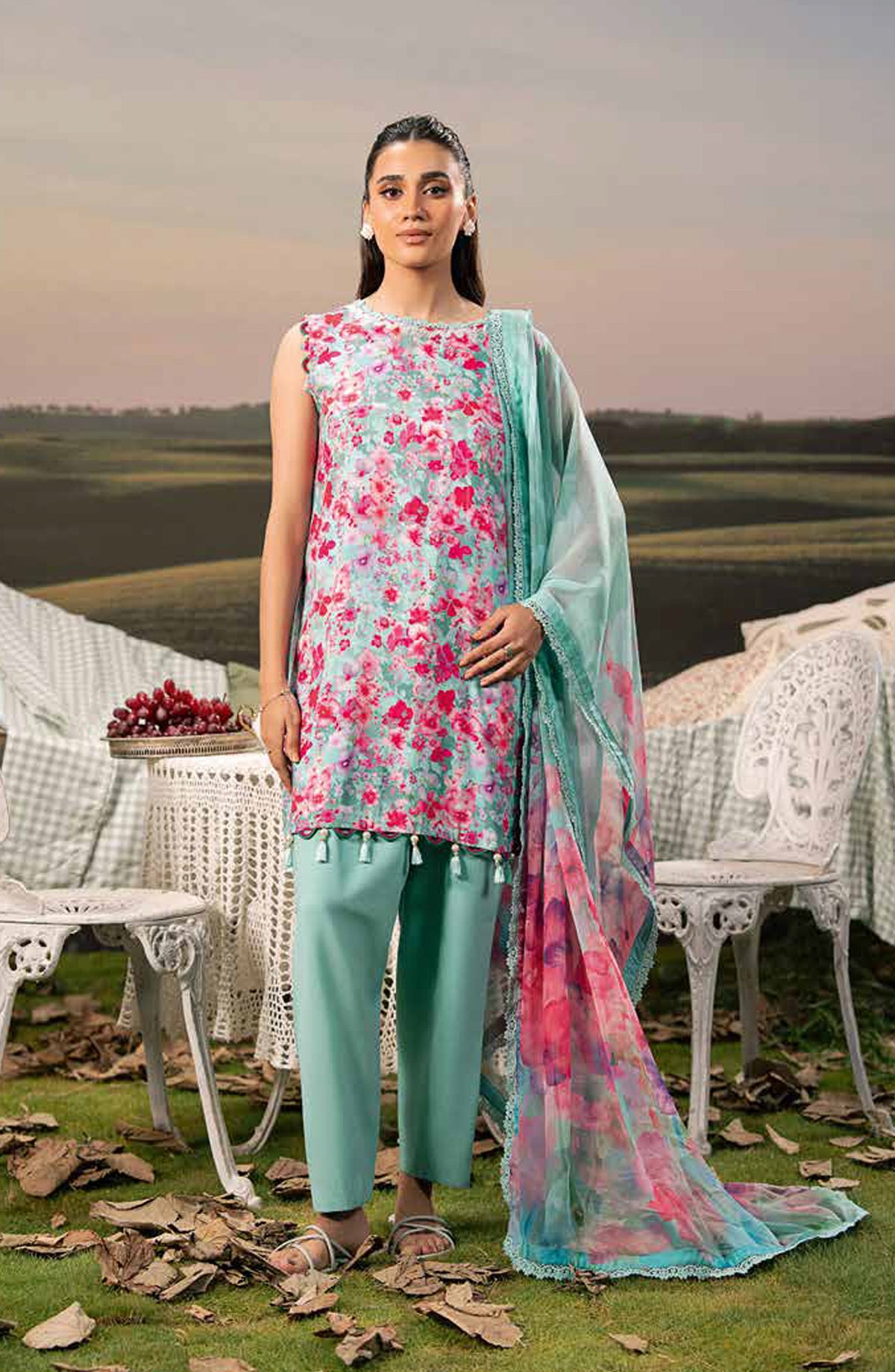 Mbasic Fall Comes Home Embroidered Arabic Lawn Unstitched 3 Piece Suit - 10-A - MB25FALL - Blue - Pre-Fall Collection