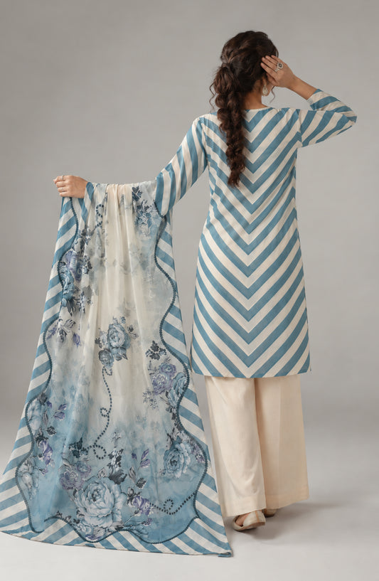 Me & She ki Dosti by Amna Khadija Embroidered Lawn Stitched 3 Piece Suit - AKMS-01 - AM26DST - Blue - Summer Collection