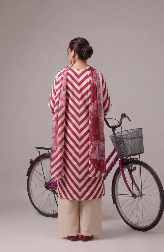 Me & She ki Dosti by Amna Khadija Embroidered Lawn Stitched 3 Piece Suit - AKMS-04 - AM26DST - Red - Summer Collection