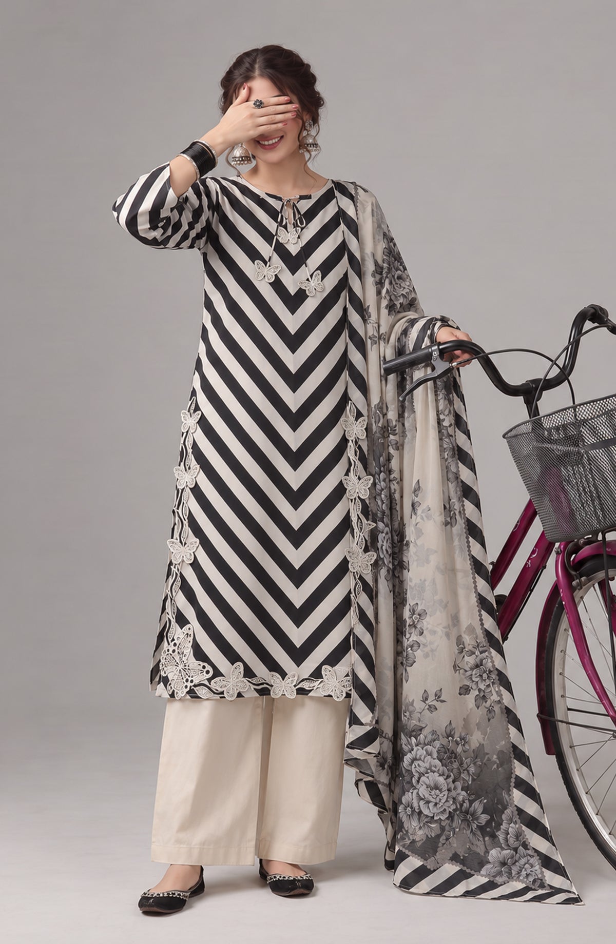 Me & She ki Dosti by Amna Khadija Embroidered Lawn Stitched 3 Piece Suit - AKMS-05 - AM26DST - Black - Summer Collection