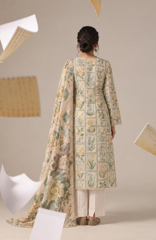 Me & She ki Dosti by Amna Khadija Printed Lawn Stitched 3 Piece Suit - AKMS-03 - AM26DST - Cream - Summer Collection