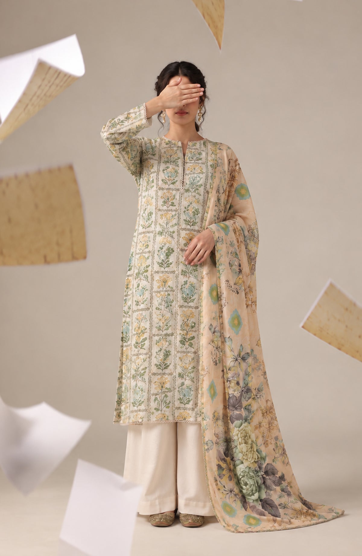 Me & She ki Dosti by Amna Khadija Printed Lawn Stitched 3 Piece Suit - AKMS-03 - AM26DST - Cream - Summer Collection