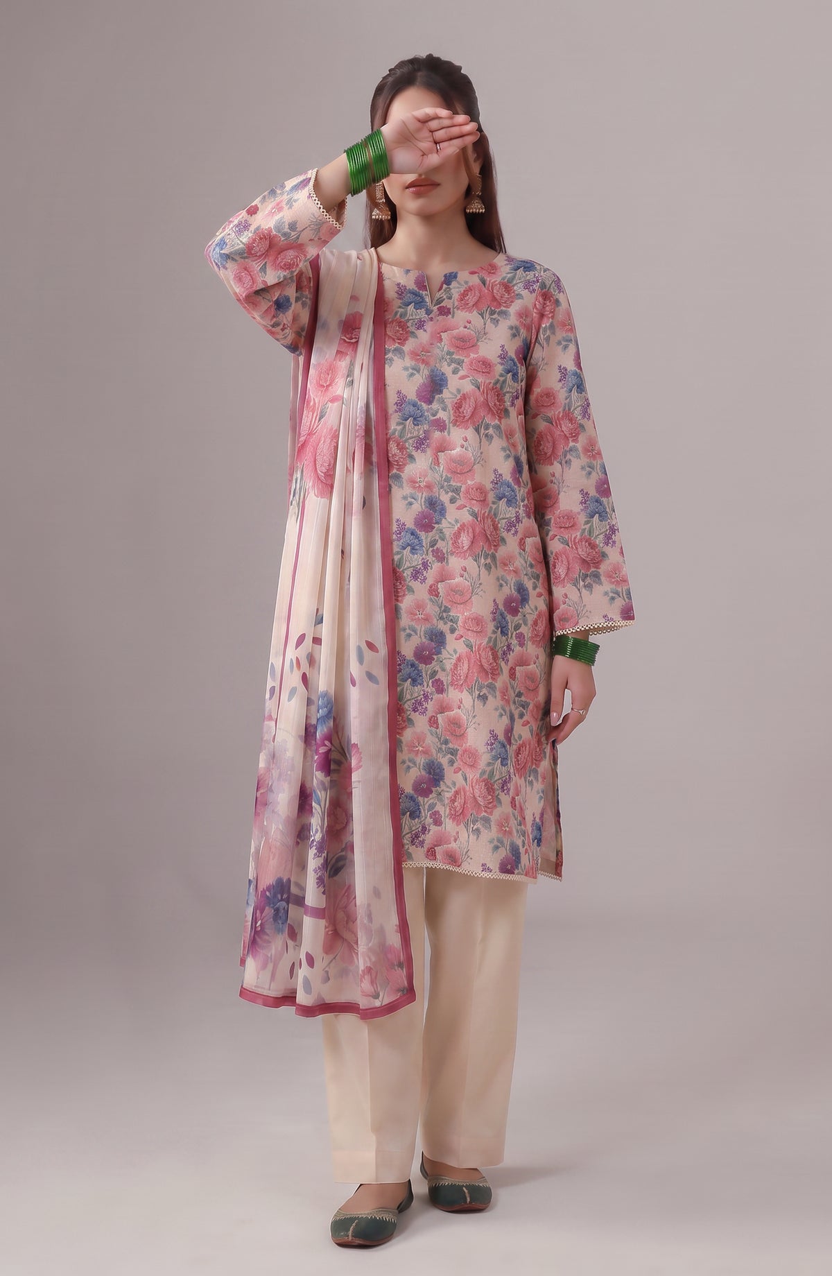 Me & She ki Dosti by Amna Khadija Printed Lawn Stitched 3 Piece Suit - AKMS-06 - AM26DST - Pink - Summer Collection