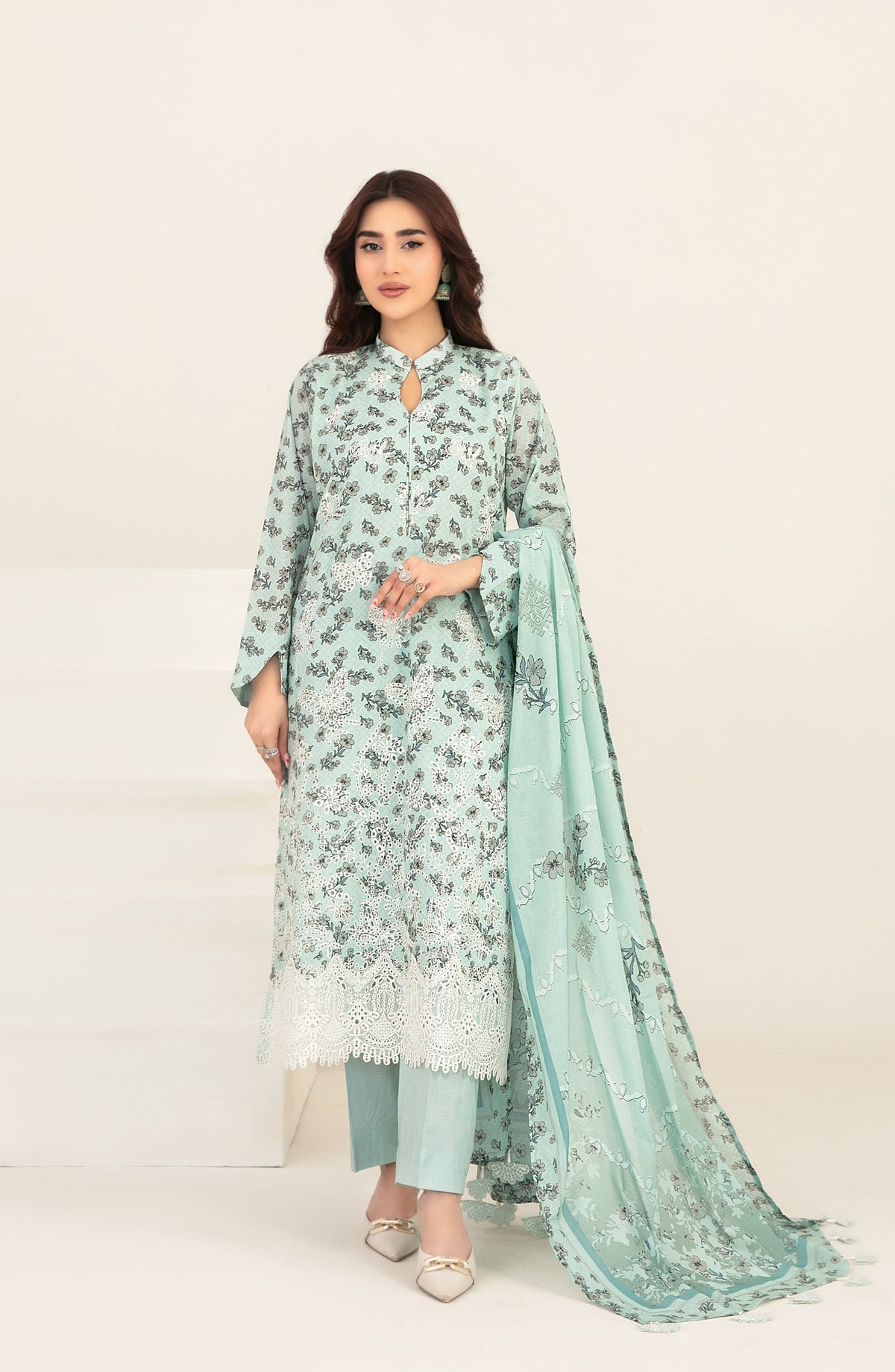 Meem by Tawakkal Fabrics Embroidered Lawn Unstitched 3 Piece Suit - D-3865 - TF26MEM - Ferozi - Summer Collection