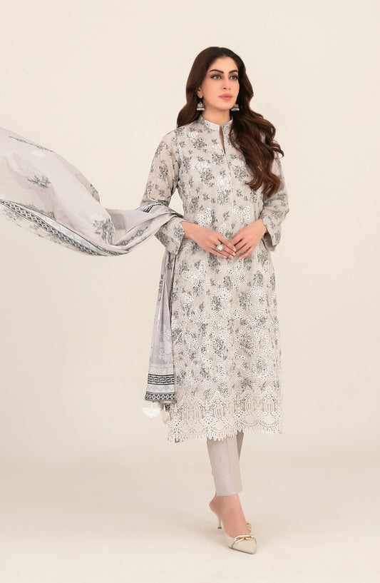 Meem by Tawakkal Fabrics Embroidered Lawn Unstitched 3 Piece Suit - D-3864 - TF26MEM - Grey - Summer Collection
