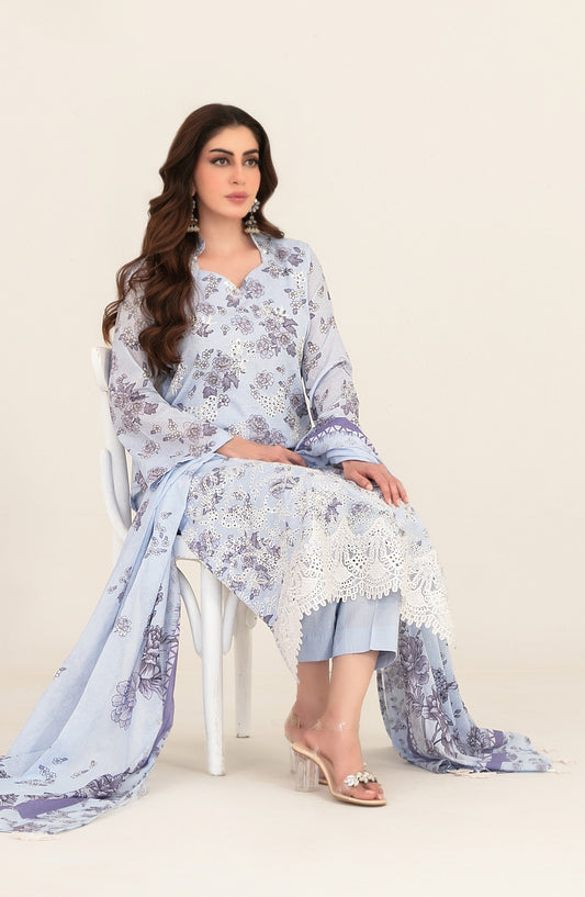 Meem by Tawakkal Fabrics Embroidered Lawn Unstitched 3 Piece Suit - D-3863 - TF26MEM - Blue - Summer Collection