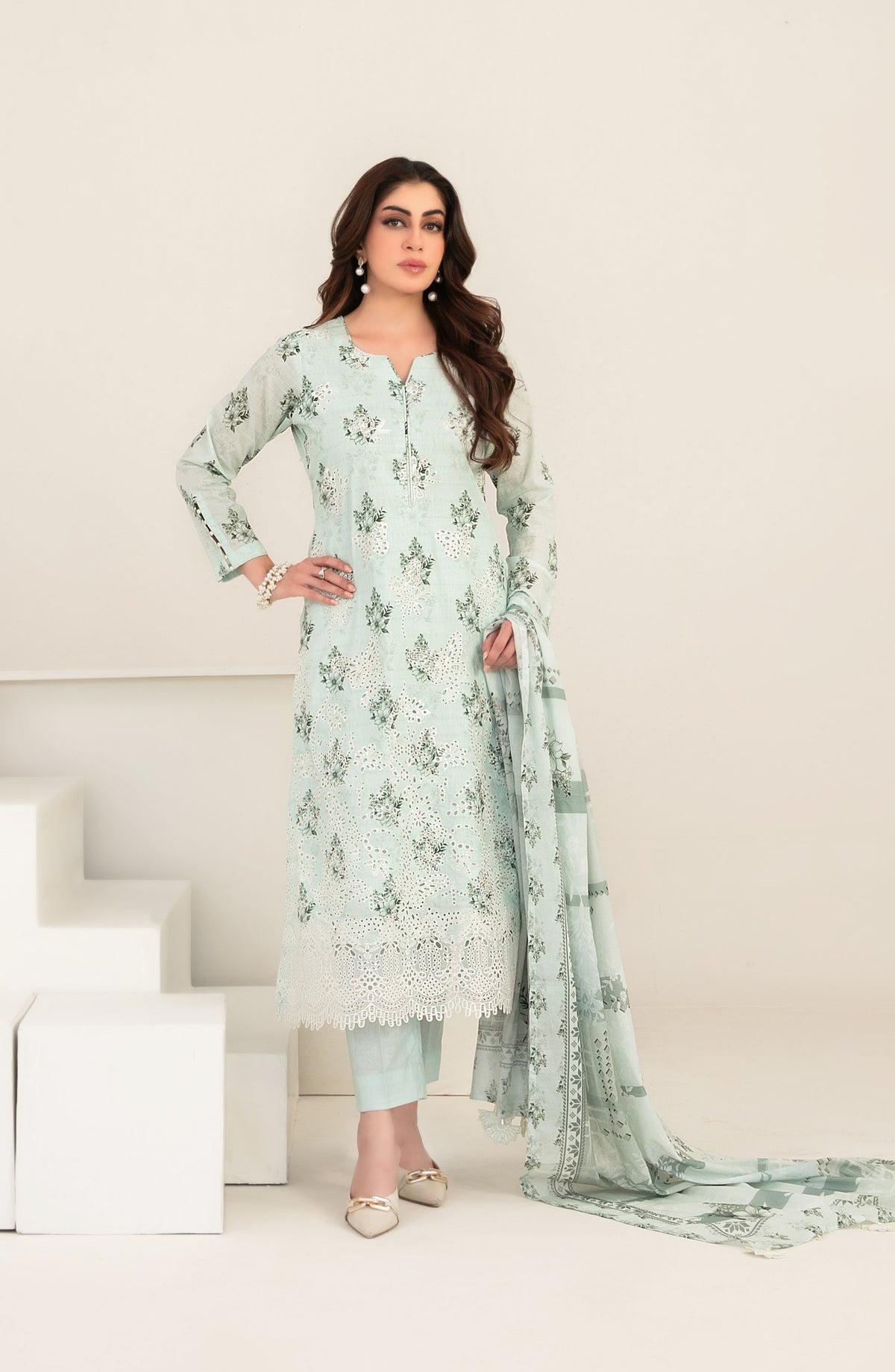 Meem by Tawakkal Fabrics Embroidered Lawn Unstitched 3 Piece Suit - D-3862 - TF26MEM - Pista - Summer Collection