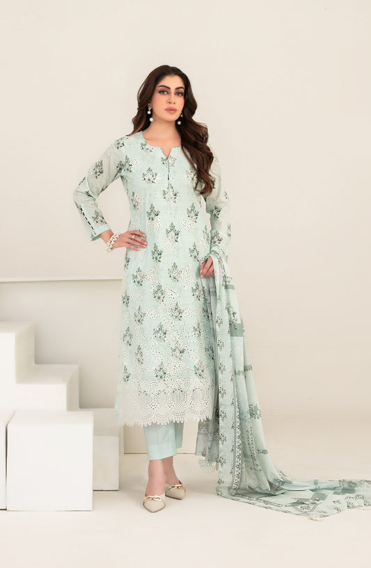 Meem by Tawakkal Fabrics Embroidered Lawn Unstitched 3 Piece Suit - D-3862 - TF26MEM - Pista - Summer Collection