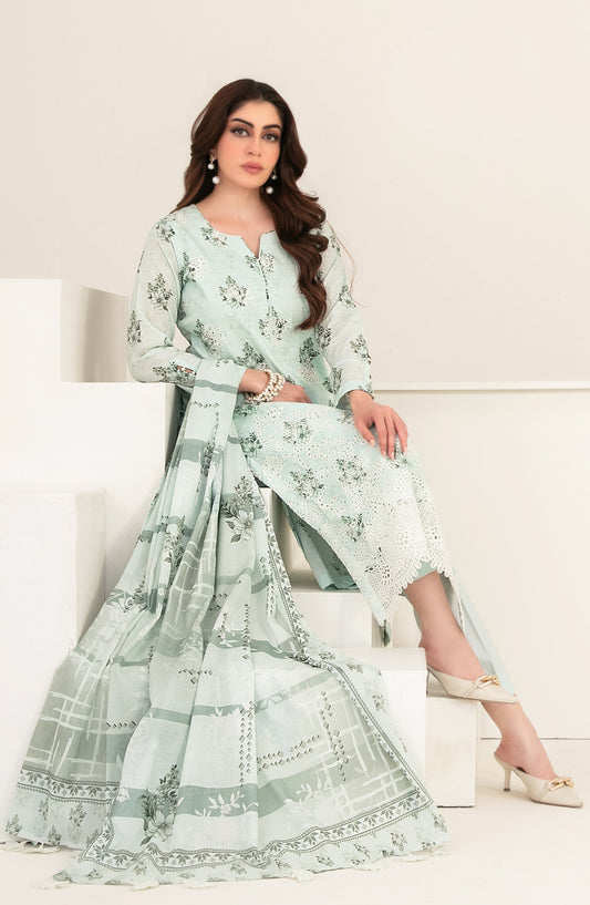 Meem by Tawakkal Fabrics Embroidered Lawn Unstitched 3 Piece Suit - D-3862 - TF26MEM - Pista - Summer Collection