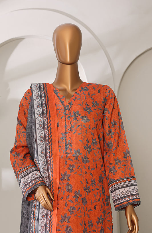Meenakari by HZ Textiles Embroidered Shamray Cotton Unstitched 3 Piece Suit - MSC-906 - HZ26MEEN - Rust - Mid Summer Collection