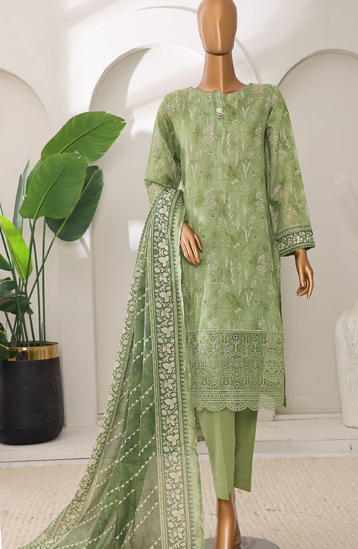Meenakari by HZ Textiles Embroidered Shamray Cotton Unstitched 3 Piece Suit - MSC-902 - HZ26MEEN - Green - Mid Summer Collection