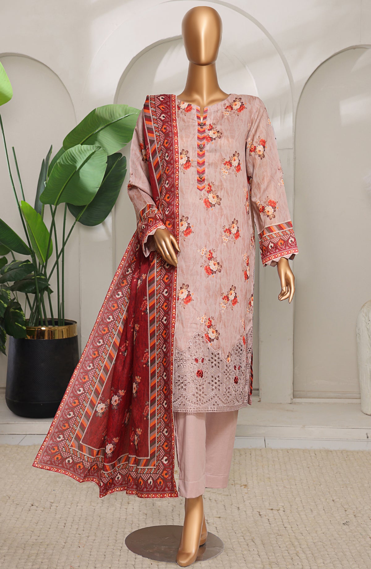 Meenakari by HZ Textiles Embroidered Shamray Cotton Unstitched 3 Piece Suit - MSC-907 - HZ26MEEN - Pink - Mid Summer Collection