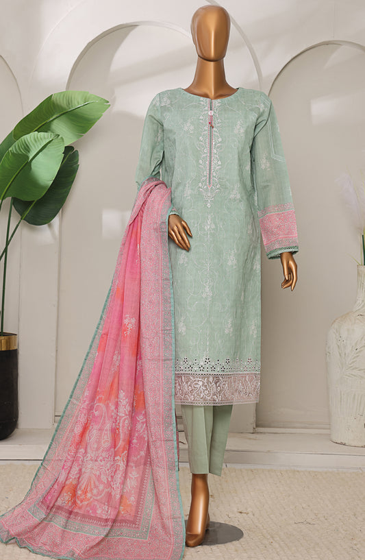 Meenakari by HZ Textiles Embroidered Shamray Cotton Unstitched 3 Piece Suit - MSC-909 - HZ26MEEN - Green - Mid Summer Collection
