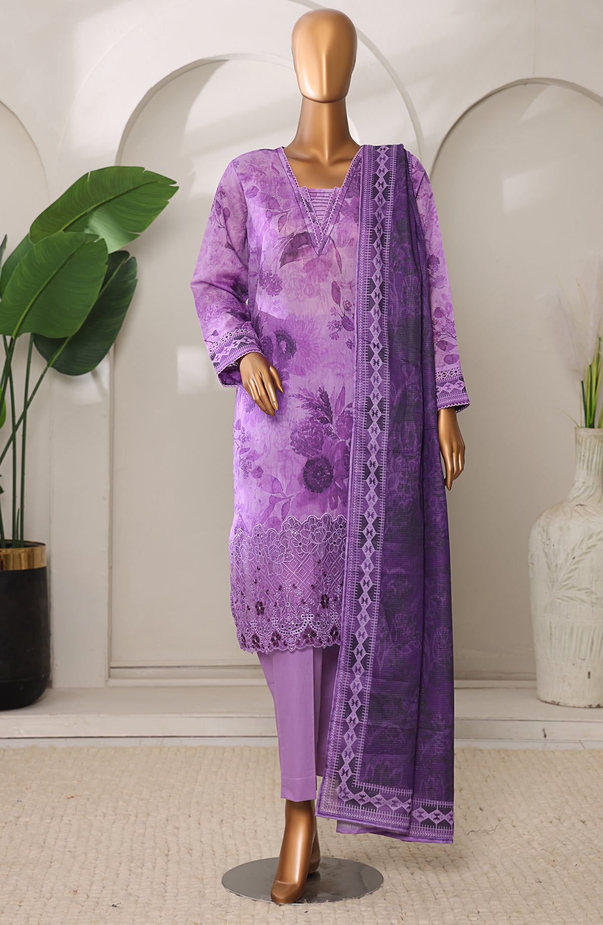 Meenakari by HZ Textiles Embroidered Shamray Cotton Unstitched 3 Piece Suit - MSC-908 - HZ26MEEN - Purple - Mid Summer Collection