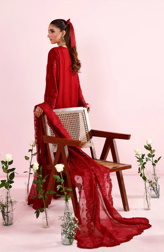 Meeral by Saad Shaikh Embroidered Unstitched 3 Piece Suit - Freya - SSH26TR - Maroon - Eid Collection