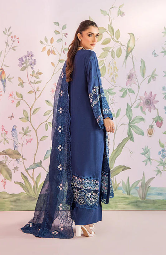 Meeral by Saad Shaikh Embroidered Unstitched 3 Piece Suit - Eliza - SSH26TR - Blue - Eid Collection