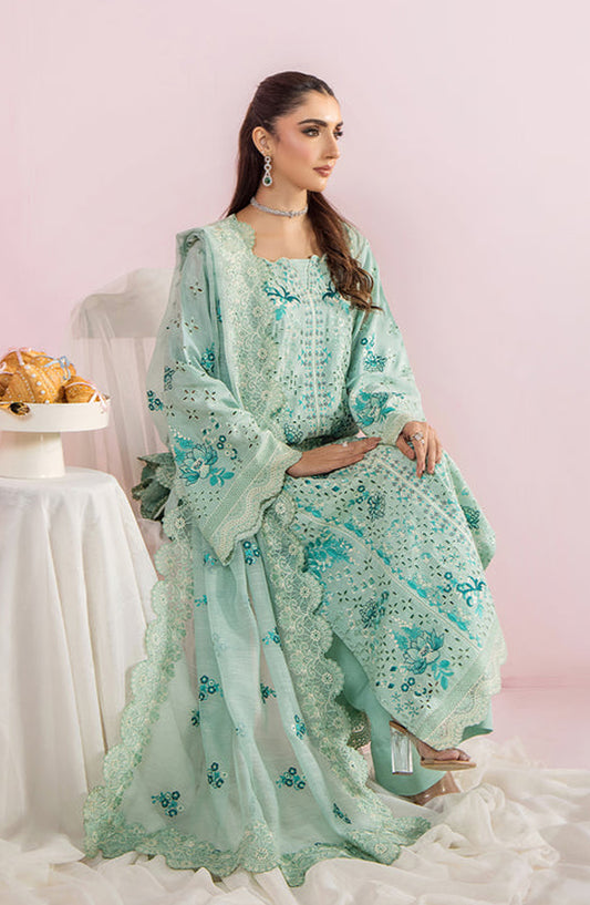 Meeral by Saad Shaikh Embroidered Unstitched 3 Piece Suit - Daisy - SSH26TR - Aqua - Eid Collection