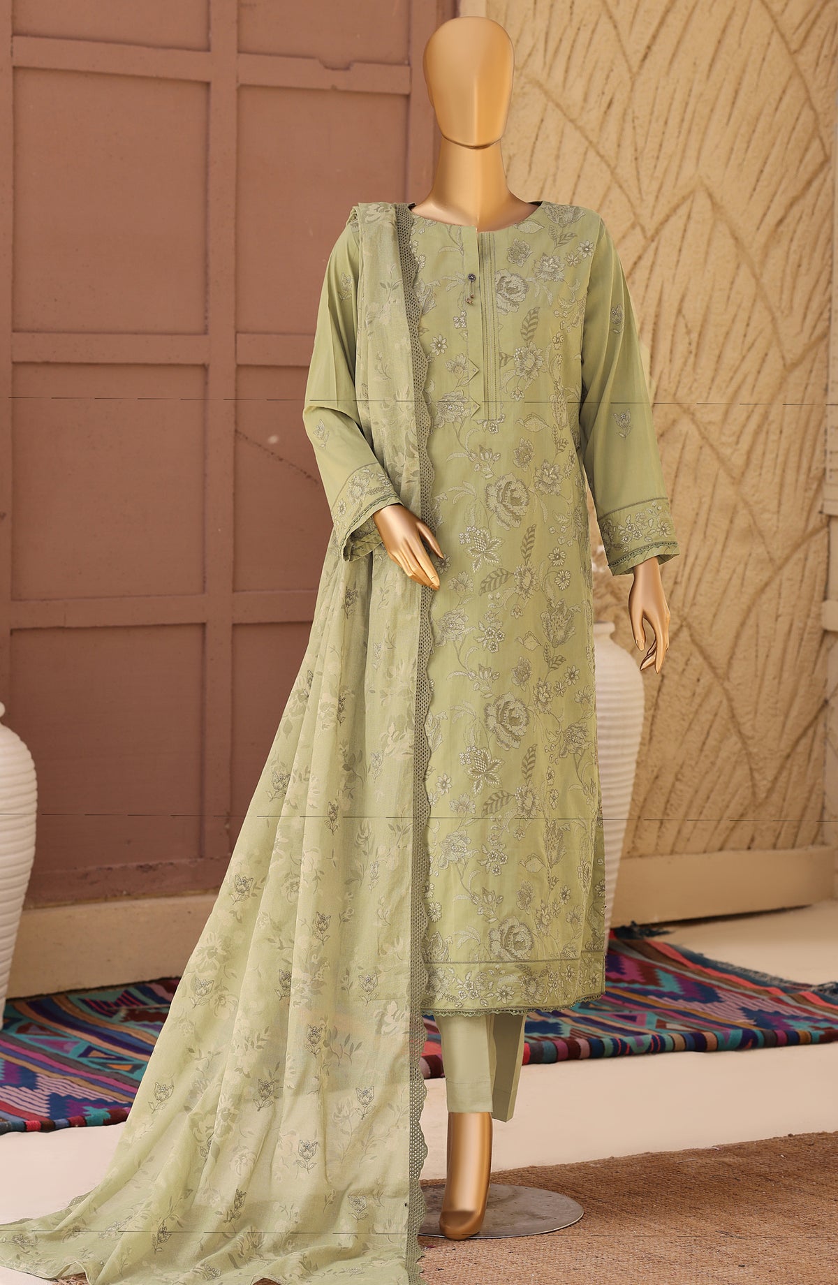Meeras by HZ Textile Embroidered Lawn Unstitched 3 Piece Suit - D-10 - HZ26MERS - Green - Summer Collection