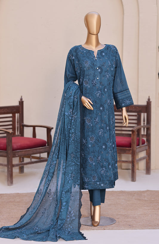 Meeras by HZ Textile Embroidered Lawn Unstitched 3 Piece Suit - D-08 - HZ26MERS - Blue - Summer Collection