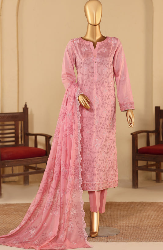 Meeras by HZ Textile Embroidered Lawn Unstitched 3 Piece Suit - D-07 - HZ26MERS - Pink - Summer Collection